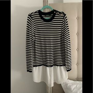New Ralph Lauren preppy blue white stripe sweater